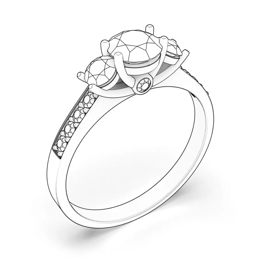 Dream Collection | Three-Stone Engagement Ring: gold, black diamond