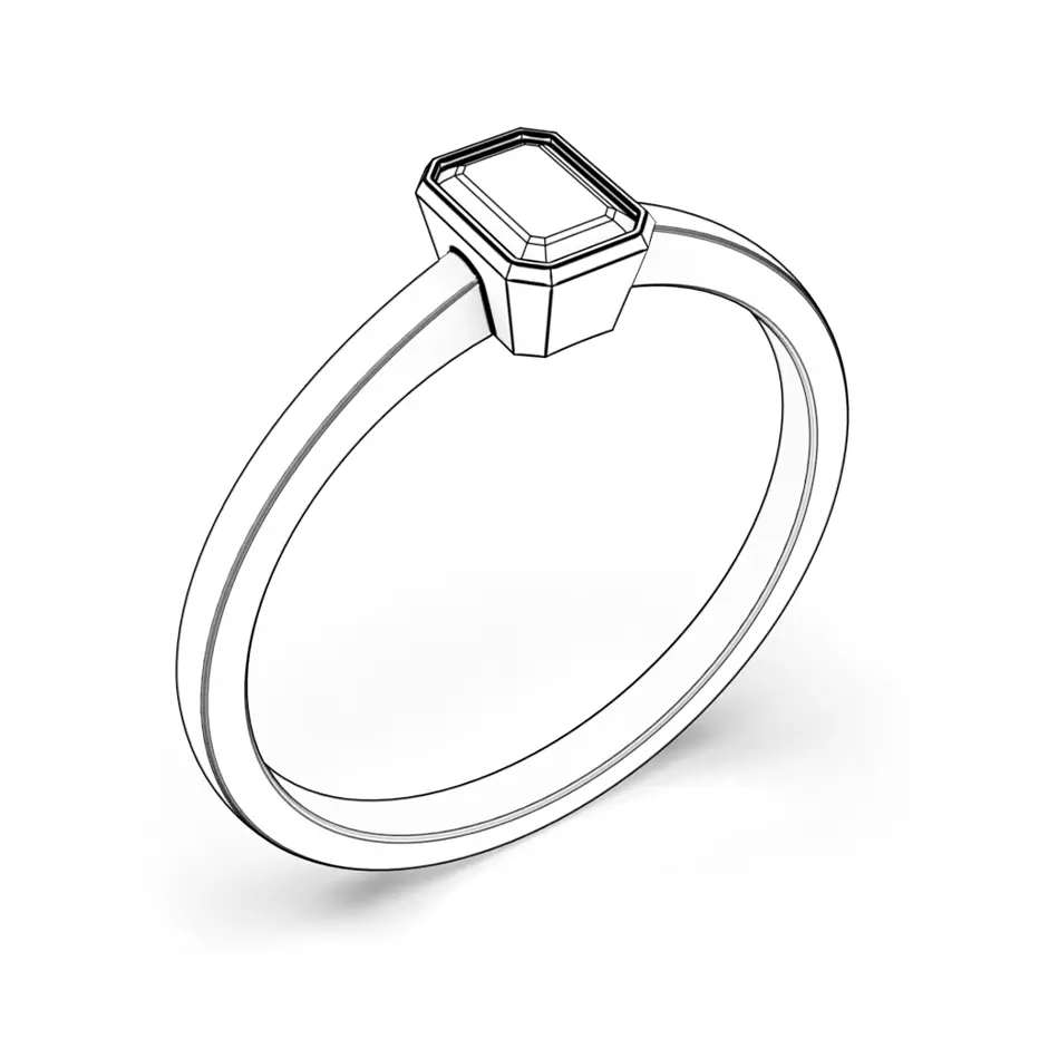 Pure engagement ring: gold, emerald-cut diamond